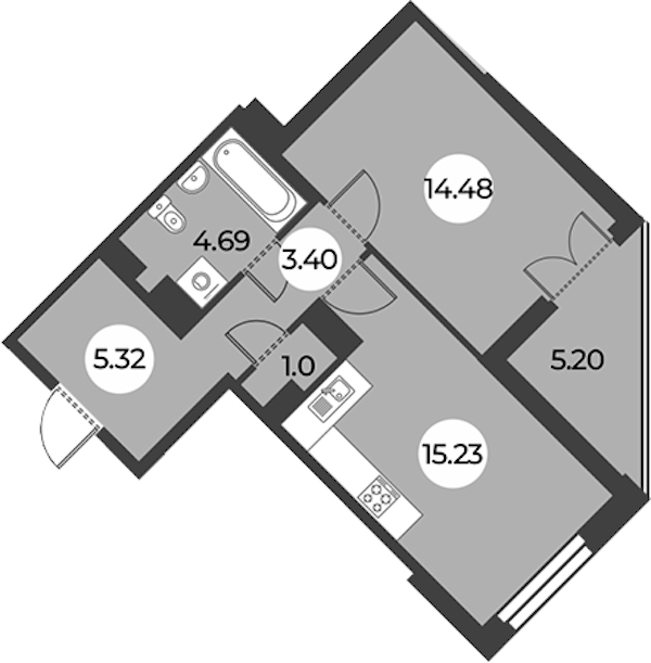 1-комнатная квартира 46.72 м², 10/24 эт., ЖК «Огни Залива»